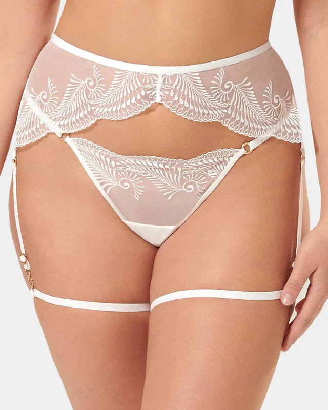 High - Neck Bodysuits for a Modest and Sophisticated LookRafaela Thigh Harness White High - Neck Bodysuits for a Modest and Sophisticated LookRafaela Thigh Harness White