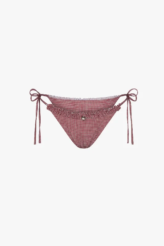 High - waisted bikini for a retro and tummy - flattering lookRUFFLE CHARM BIKINI BOTTOM IN RED GINGHAM High - waisted bikini for a retro and tummy - flattering lookRUFFLE CHARM BIKINI BOTTOM IN RED GINGHAM