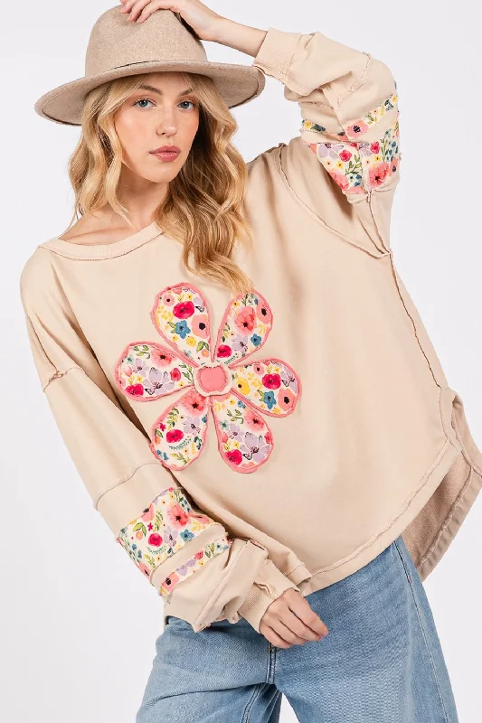 Compression Bodysuits for Post - Workout RecoveryDaisy Patch Applique Long Sleeve Sweatshirt Compression Bodysuits for Post - Workout RecoveryDaisy Patch Applique Long Sleeve Sweatshirt