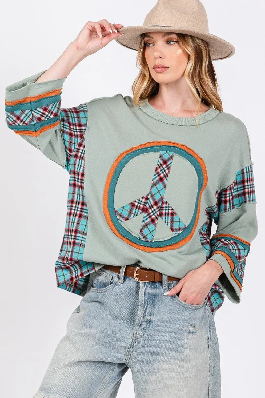 Maternity Bodysuits for Expecting Mothers' ComfortPeace Applique Patch Contrast Plaid Top Maternity Bodysuits for Expecting Mothers' ComfortPeace Applique Patch Contrast Plaid Top
